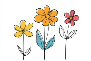 Fototapeta premium Icons of chamomile flowers in a grunge style, sketched with scribble ink, markers, and crayons