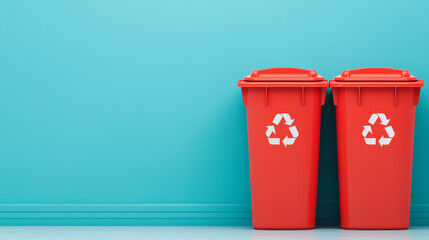 Red bins for biohazard waste disposal stand against blue wall