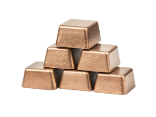 Unique bronze bars in a pyramid arrangement for creative design, cut out - stock png.