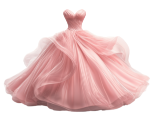 Elegant pink dress spinning gracefully for formal occasions and events, cut out - stock png.