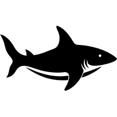 Obraz premium A vector silhouette of a shark swimming with its dorsal fin above water, 