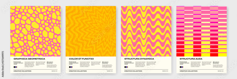 Aufkleber Retro abstract geometric pattern backgrounds with circle, triangle and square shapes. Vector trendy geometric pattern backgrounds with op art design