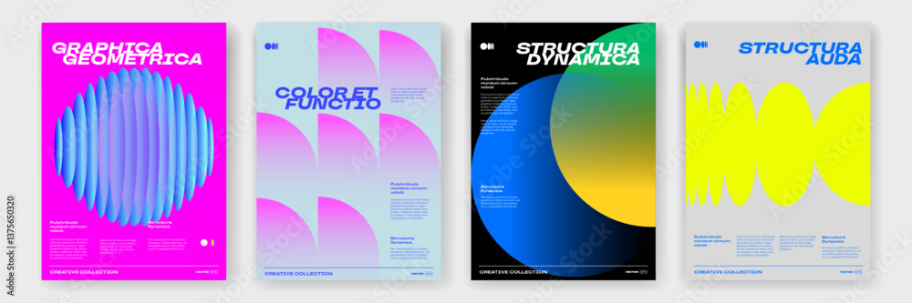 Aufkleber Color gradient dynamic shapes pattern posters with trendy background. Vector modern abstract posters with circles and neon color gradient overlay on background
