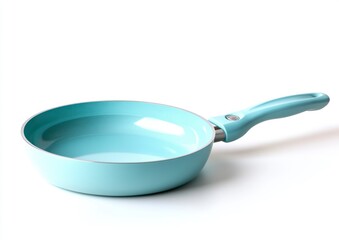New Light Blue Nonstick Frying Pan Ready for Cooking on White Background
