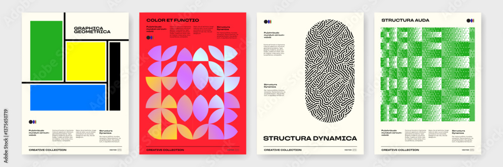 Aufkleber Posters with abstract geometric shapes patterns and trendy dynamic colors for templates. Vector poster backgrounds with geometric patterns of color gradient and organic shapes
