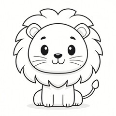 Obraz premium Adorable Cartoon Lion Cub Illustration Cute Animal Design Black and White Line Art Childrens Book