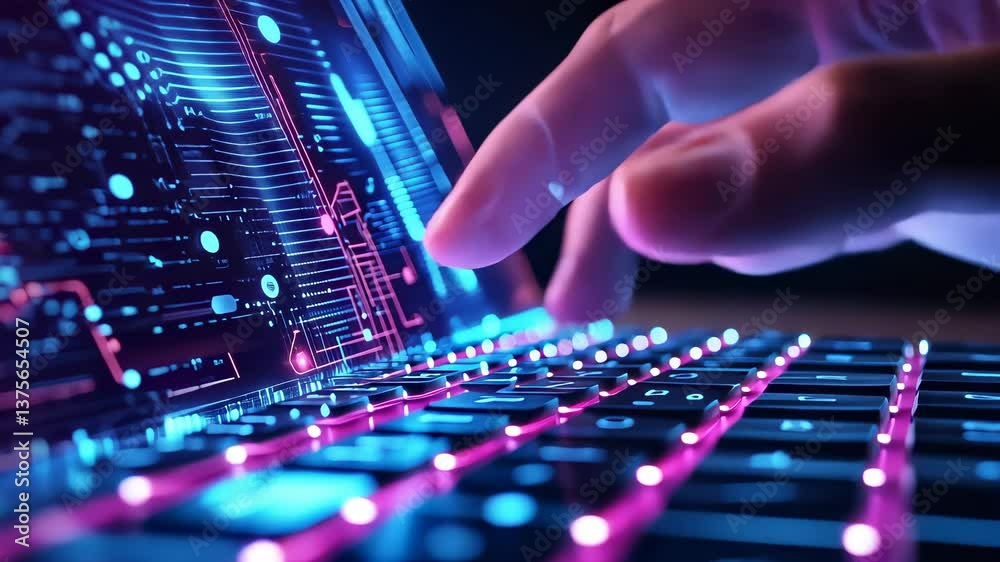Aufkleber programmer ai innovative software using futuristic holographic computer interface person's hand on a