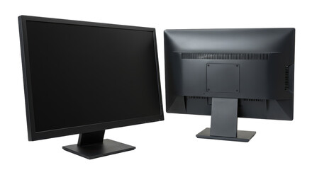 Isolated Modern Computer Monitor Front and Back View