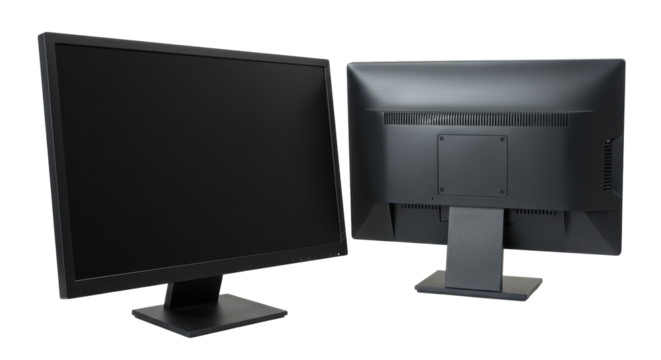 Isolated Modern Computer Monitor Front and Back View - Powered by Adobe