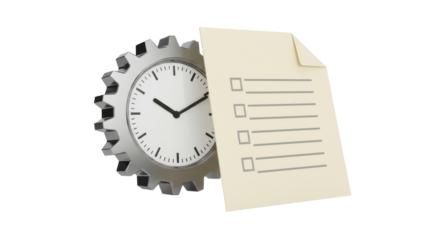 Isolated Clock on Gear with Checklist Schedule