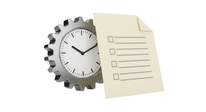 Isolated Clock on Gear with Checklist Schedule