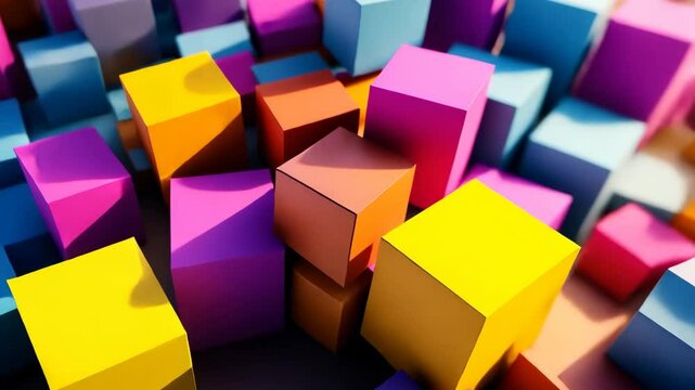 3D geometric design with interlocking cubes in vibrant hues, perfect for a futuristic look