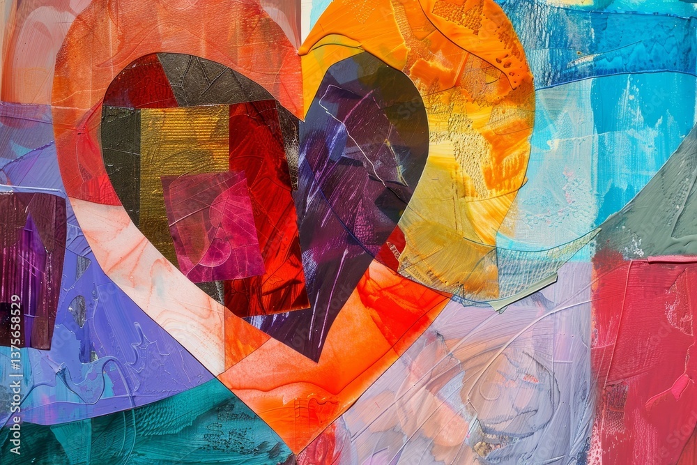 Canvas Prints a colorful abstract collage featuring a heart-shaped composition with vibrant colors and overlapping