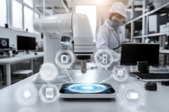A Smart Factory Featuring 5G-Connected IoT Devices For Seamless Automation.