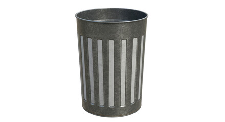 Isolated Gray Metal Trash Can with Vertical Slots