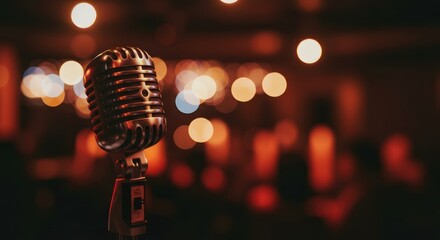 Vintage Mic with Stage, Concert, and Lights.