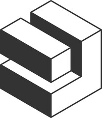 Cube logo, geometric vector design. Black and white Box logotype company, trendy techno emblem in isometric 3D style.