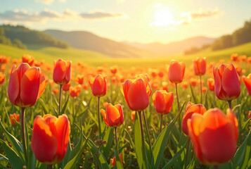 Tulip flowers and big sky background.