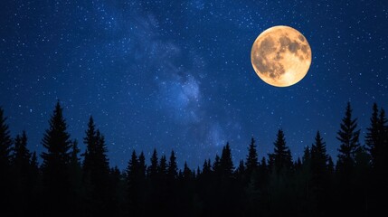 Enchanting Celestial Masterpiece Unfolds in the Night Sky Above a Forest Landscape