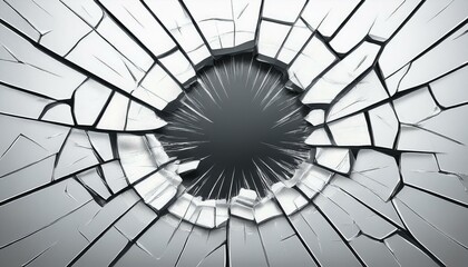 Naklejka premium realistic broken glass with cracks and hole on white background