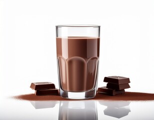 serene and chic minimalistic composition of elegant chocolate milk glass on white background