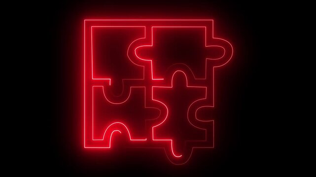 abstract puzzle . puzzle icon animation with neon line Glowing neon puzzle icon on the black, background animation with 