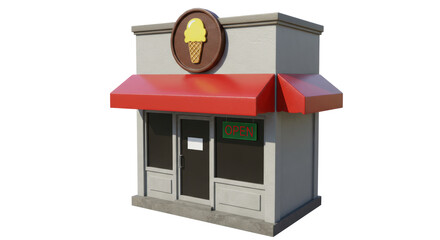 Isolated Ice Cream Shop Storefront Open for Business