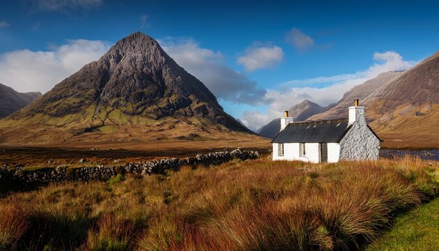 scenic white croft cottage at glencoe under buachaille etive mor captivating urban exploration photography of scotland s majestic landscapes