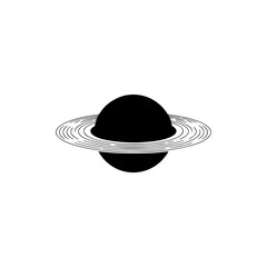 Minimalist Black Planet with Rings, White Background