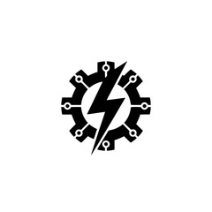 Electric Gear Icon: Tech and Power Concept, Black on White