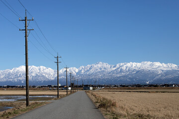 The Tateyama Mountain Range and Winter Rice Fields