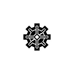 Geometric Gear with Wheel Symbol, Black on White, Minimalism