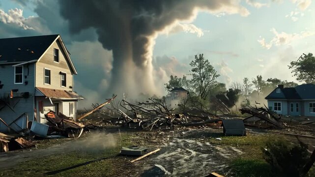 A deadly tornado tears through a rural area, flattening homes and uprooting trees like toothpicks