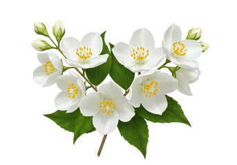 Fototapeta premium A sprig of jasmine flowers with buds and green leaves art
