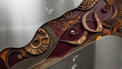 Ornate golden and bronze detailing with a silver metallic background in a luxury design