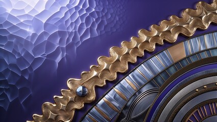 Obraz premium Ornate metalwork on violet background with crystalline texture for steampunk design.