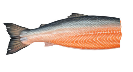 Isolated Raw Salmon Fish Fillet with Gray Skin