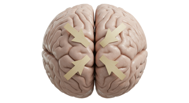 Isolated Human Brain with Arrows Indicating Neural Activity