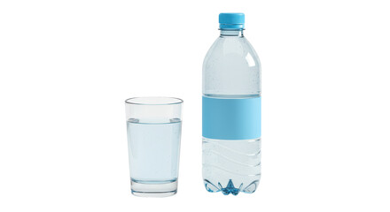 Isolated Water Bottle and Glass with Pure Refreshment