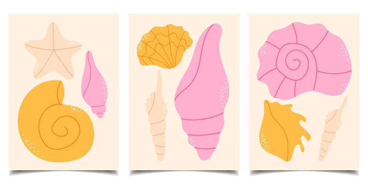 Set of hand-painted sea shells. Vector illustration