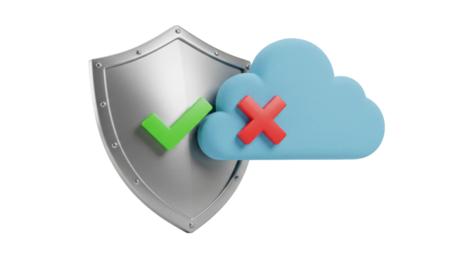 Isolated Cloud Security Shield with Checkmark and Cross
