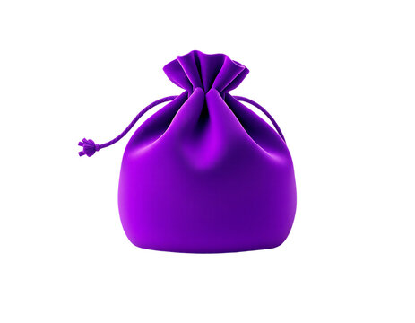 Purple velvet drawstring bag isolated on transparent background