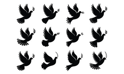 Fototapeta premium Set of black wing silhouettes in vector style with bird, symbolizing freedom and flight