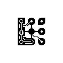 Minimalist Circuit Board Icon: Black & White Technology Design