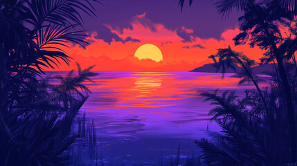 Obraz premium Sunset over the beautiful ocean 
