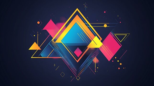 A flat vector composition of geometric shapes in blue, pink, yellow, and orange, arranged in a balanced and symmetrical layout
