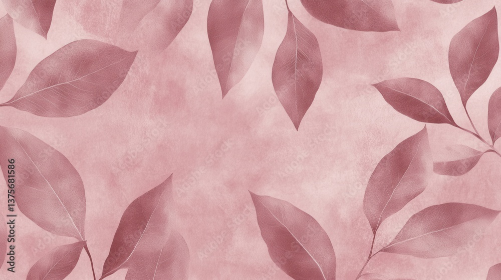 Poster Dusty Rose Botanical Background with Textured Leaves and Soft Light, Perfect for Elegant Design and Creative Projects