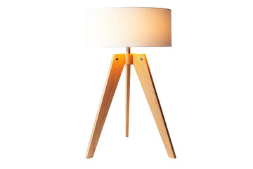 Stylish wooden tripod lamp with white shade illuminating a cozy living room for modern and contemporary home decor inspiration