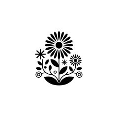 Minimalist Floral Emblem: Black and White Decorative Design