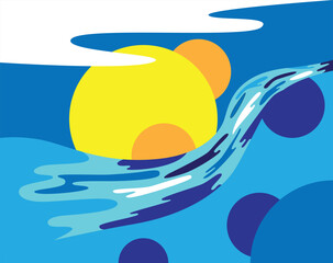 Abstract Landscape Background with Flowing River. Graphic design elements and resources vector art